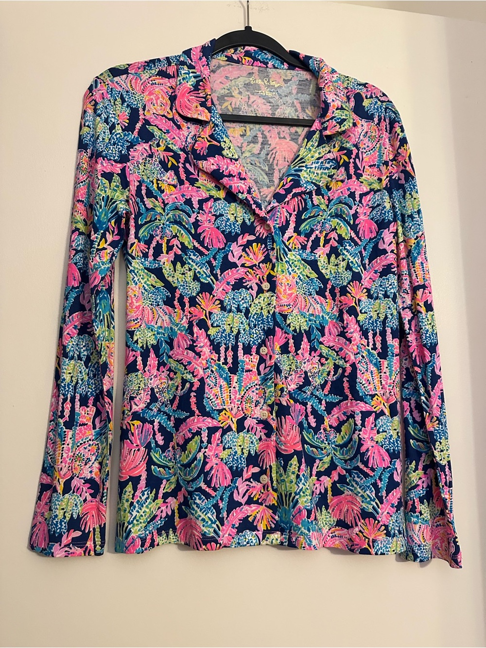 Lilly Pulitzer PJ Knit Button Up Top Oyster Bay Navy Seen and Herd